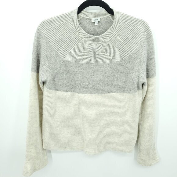 Vince Colorblock/Gradient Cream/Gray Ribbed Crew Sweater S Split Sides - Picture 1 of 14